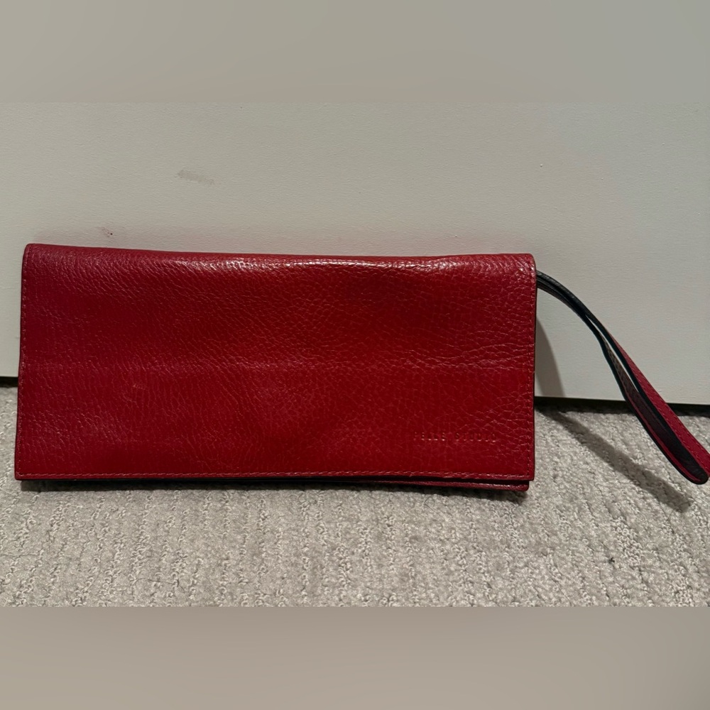 Red leather clutch